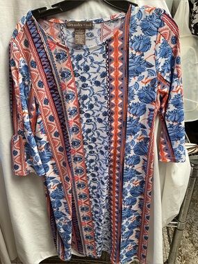 Blue & Coral Printed Midi Dress